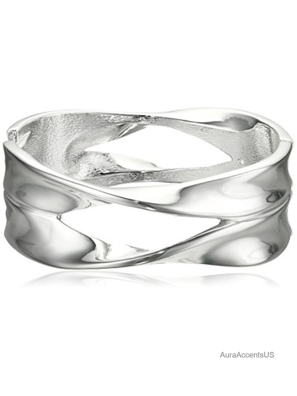 Sculptural Cut-Out Hinged Bangle Bracelet Silver-Tone